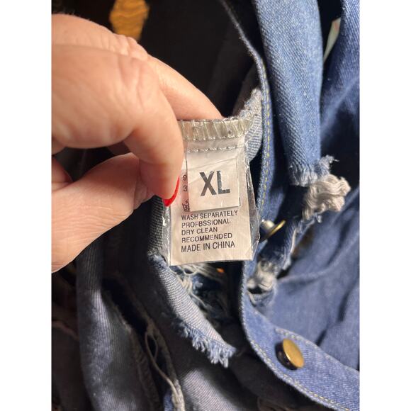 Oversized Distressed Denim Jacket Grunge Y2K Festival Longline Shacket XL - Picture 11 of 14